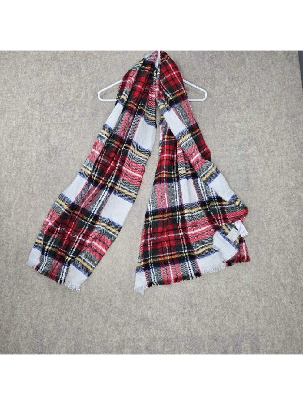 Maurices Womens Red & White Plaid Scarf Lightweight Acrylic Soft Fringe